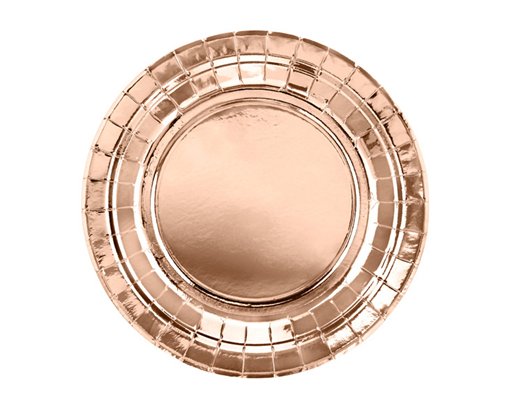 (6) 18cm ROSE GOLD FOIL ROUND PAPER PLATES