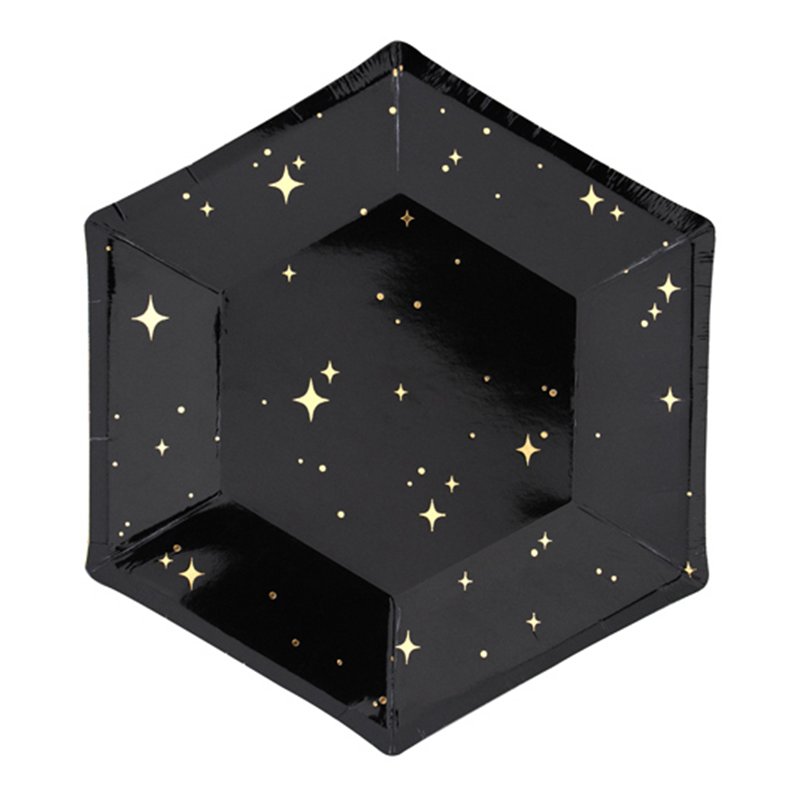 6PK 20cm LETS CELEBRATE BLACK PLATES