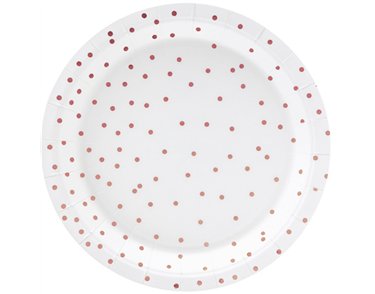 6PK 18cm ROSE GOLD DOTS ON WHITE PLATES