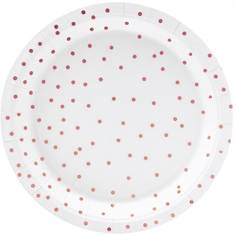 6PK 18cm ROSE GOLD DOTS ON WHITE PLATES