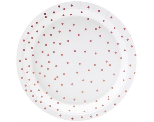 6PK 18cm ROSE GOLD DOTS ON WHITE PLATES