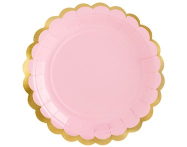 6PK 18cm GOLD SCALLOPED EDGE LIGHT PINK PLATES