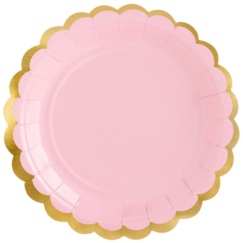 6PK 18cm GOLD SCALLOPED EDGE LIGHT PINK PLATES