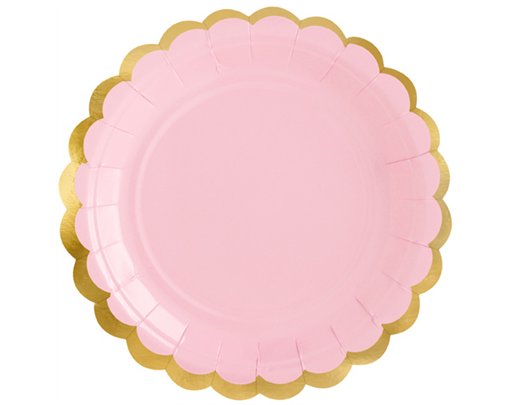 6PK 18cm GOLD SCALLOPED EDGE LIGHT PINK PLATES