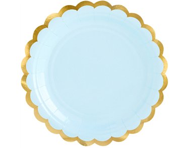 6PK 18cm GOLD SCALLOPED EDGE LIGHT BLUE PLATES