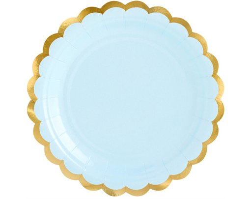 6PK 18cm GOLD SCALLOPED EDGE LIGHT BLUE PLATES