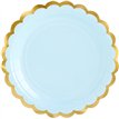 6PK 18cm GOLD SCALLOPED EDGE LIGHT BLUE PLATES