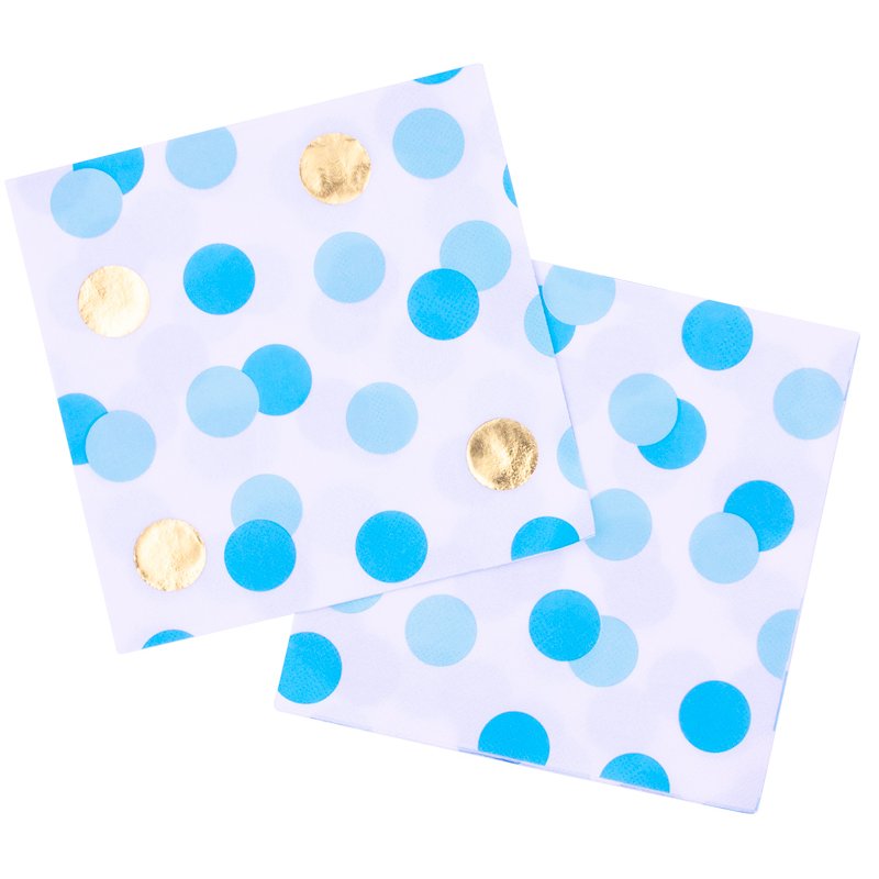16PK BLUE & GOLD DOTS NAPKINS