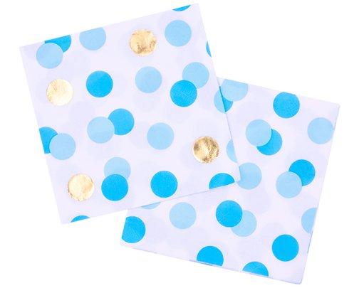 16PK BLUE & GOLD DOTS NAPKINS