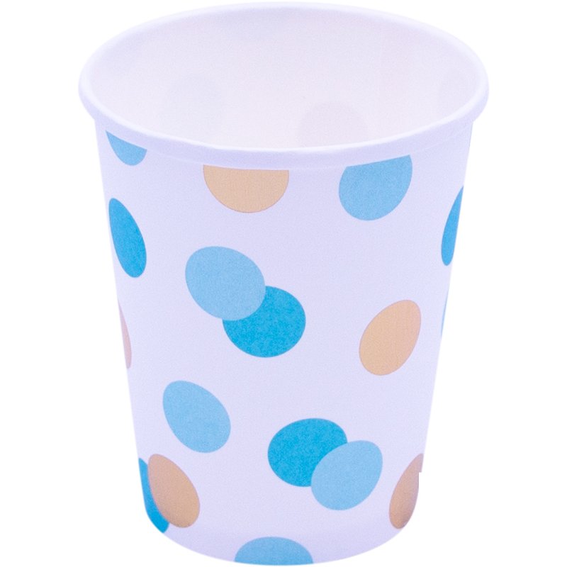 8PK BLUE & GOLD DOTS PAPER CUPS