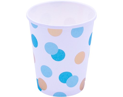 8PK BLUE & GOLD DOTS PAPER CUPS