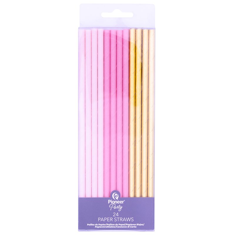 24PK PINK & GOLD PAPER STRAWS