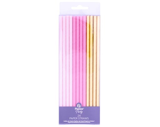 24PK PINK & GOLD PAPER STRAWS