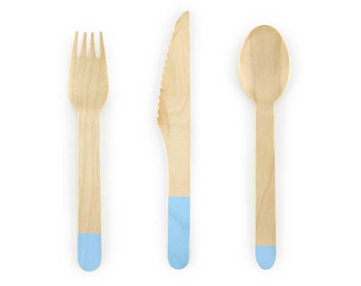 18PK WOODEN CUTLERY WITH BLUE TIPS