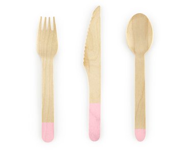 18PK WOODEN CUTLERY WITH PINK TIPS