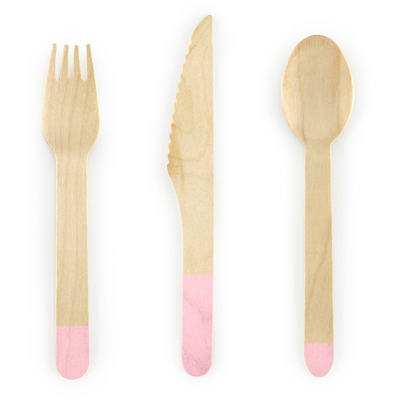 18PK WOODEN CUTLERY WITH PINK TIPS