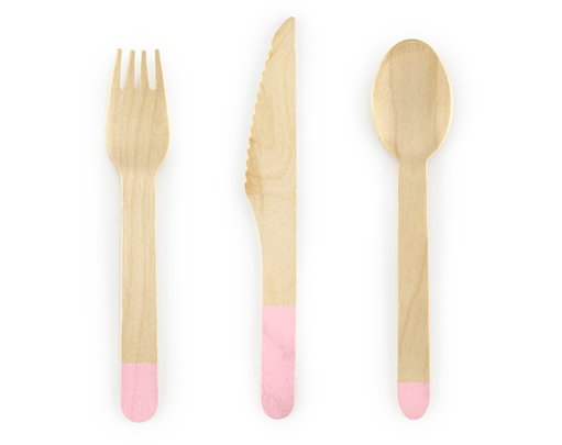 18PK WOODEN CUTLERY WITH PINK TIPS