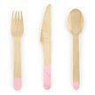 18PK WOODEN CUTLERY WITH PINK TIPS