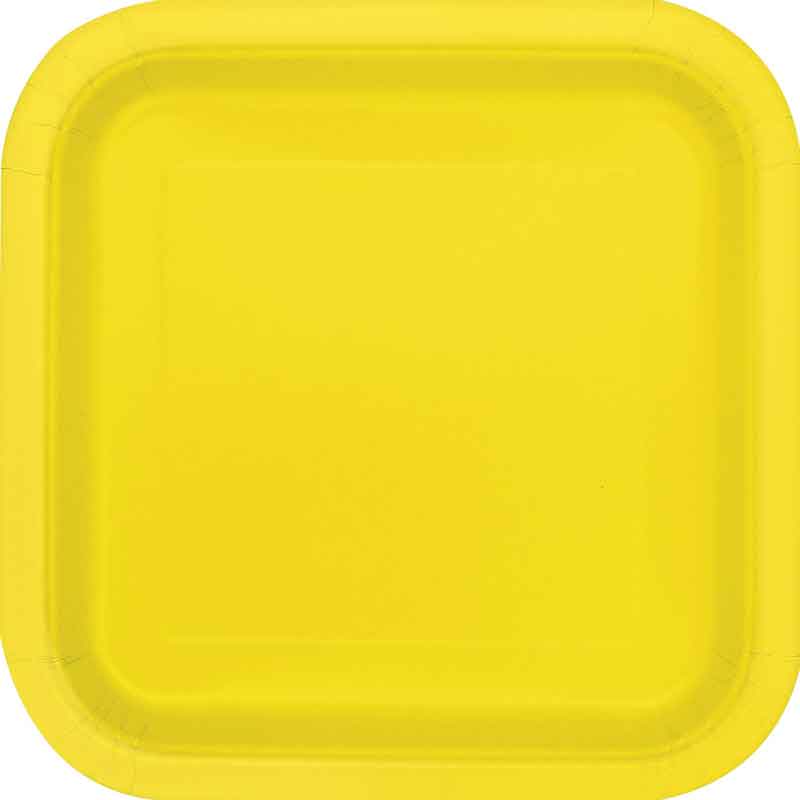 14PK 9in NEON YELLOW SQUARE PLATES