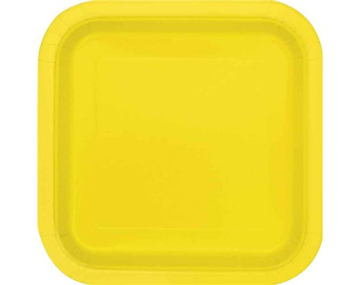 14PK 9in NEON YELLOW SQUARE PLATES
