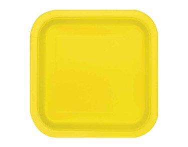 16PK 7in NEON YELLOW SQUARE PLATES