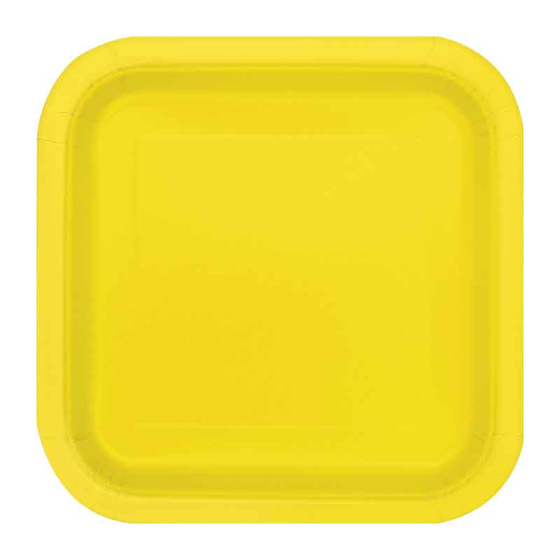 16PK 7in NEON YELLOW SQUARE PLATES