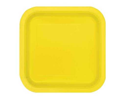 16PK 7in NEON YELLOW SQUARE PLATES