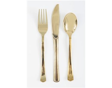 18PC GOLD SOLID ASSORTED PLASTIC CUTLERY