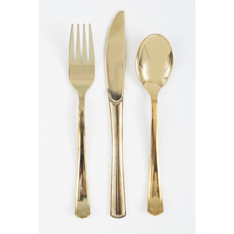 18PC GOLD SOLID ASSORTED PLASTIC CUTLERY