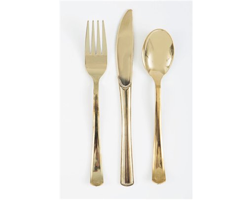 18PC GOLD SOLID ASSORTED PLASTIC CUTLERY