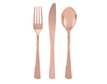 18PC ROSE GOLD ASSORTED PLASTIC CUTLERY