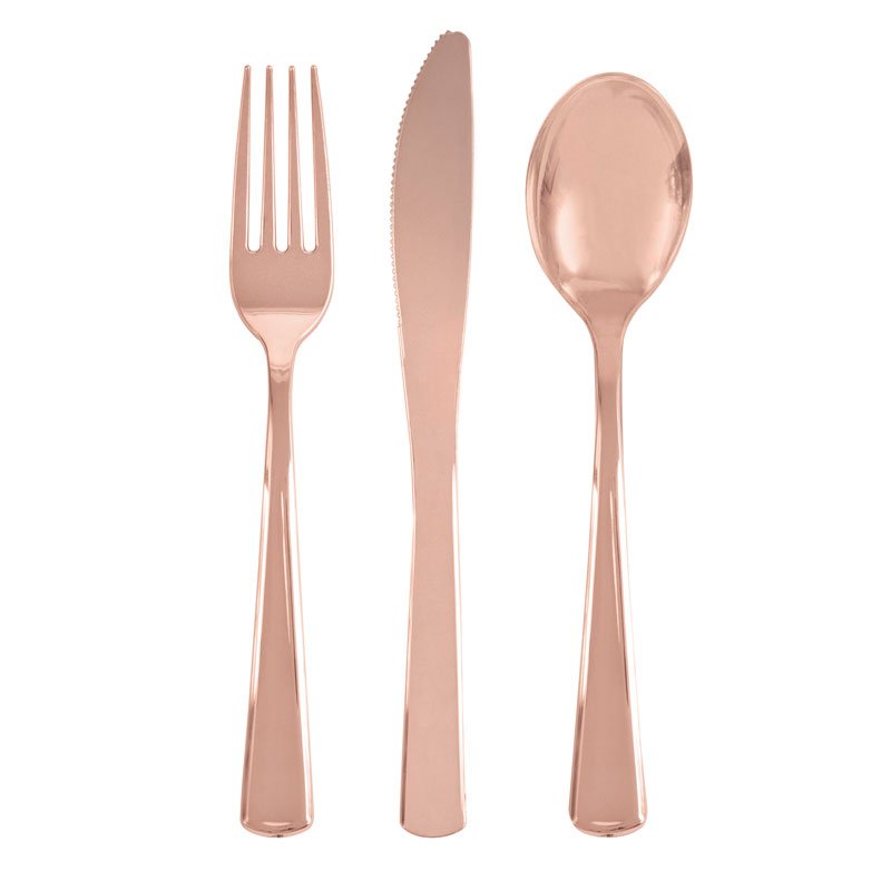 18PC ROSE GOLD ASSORTED PLASTIC CUTLERY