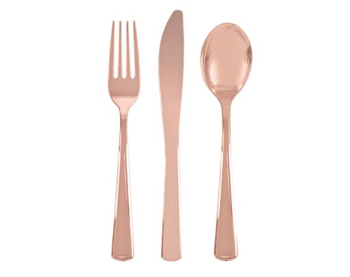18PC ROSE GOLD ASSORTED PLASTIC CUTLERY