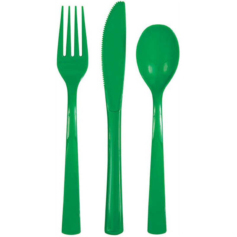 18PC EMERALD GREEN ASSORTED PLASTIC CUTLERY