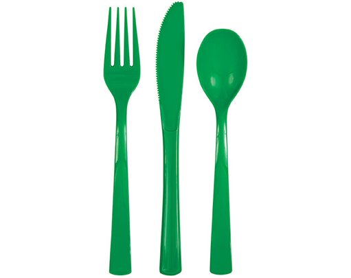 18PC EMERALD GREEN ASSORTED PLASTIC CUTLERY