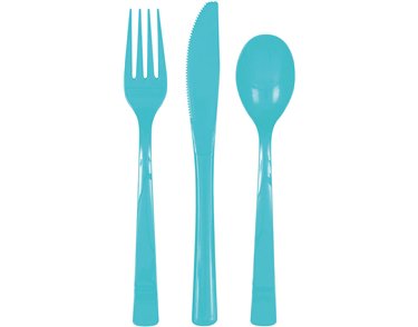 18PC ASST TERRIFIC TEAL PLASTIC CUTLERY