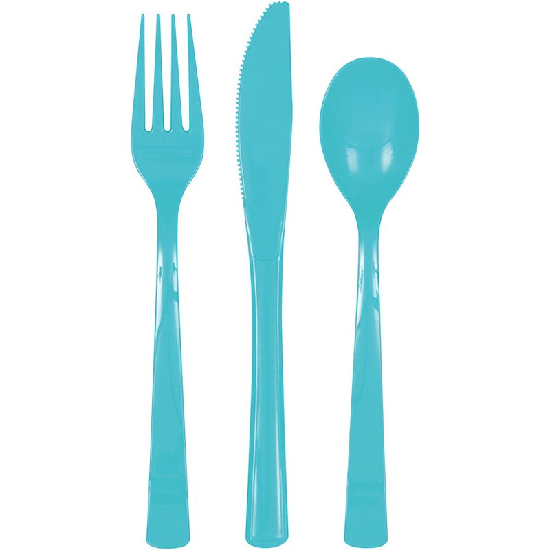 18PC ASST TERRIFIC TEAL PLASTIC CUTLERY