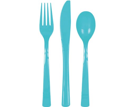 18PC ASST TERRIFIC TEAL PLASTIC CUTLERY