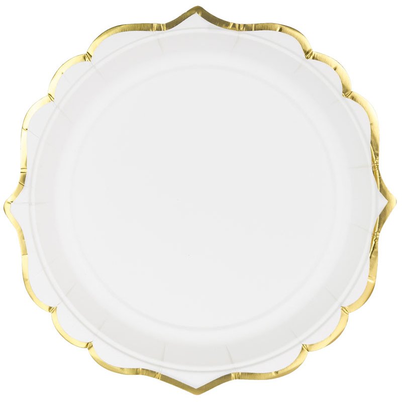 6PK 18.5cm WHITE PLATES WITH GOLD EDGE