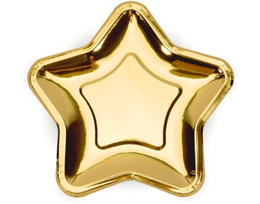 6PK 18cm GOLD STAR SHAPED PLATES