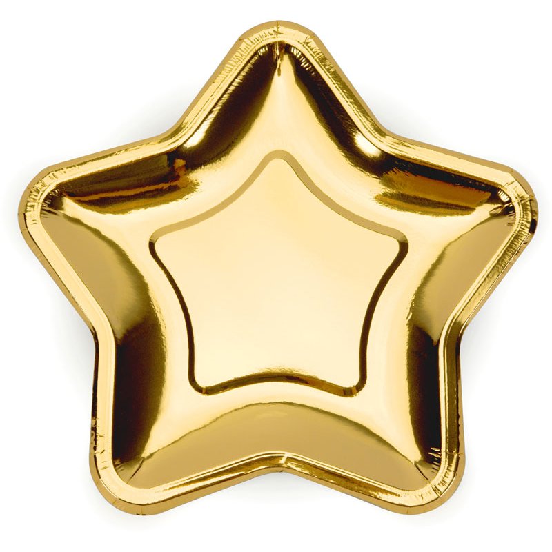 6PK 18cm GOLD STAR SHAPED PLATES
