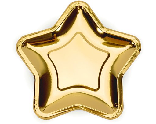 6PK 18cm GOLD STAR SHAPED PLATES