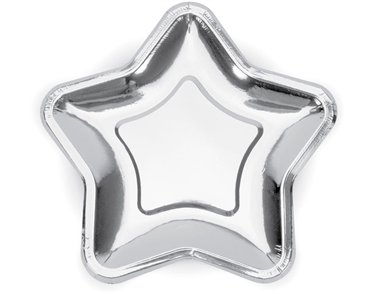 6PK 23cm SILVER STAR SHAPED PLATES