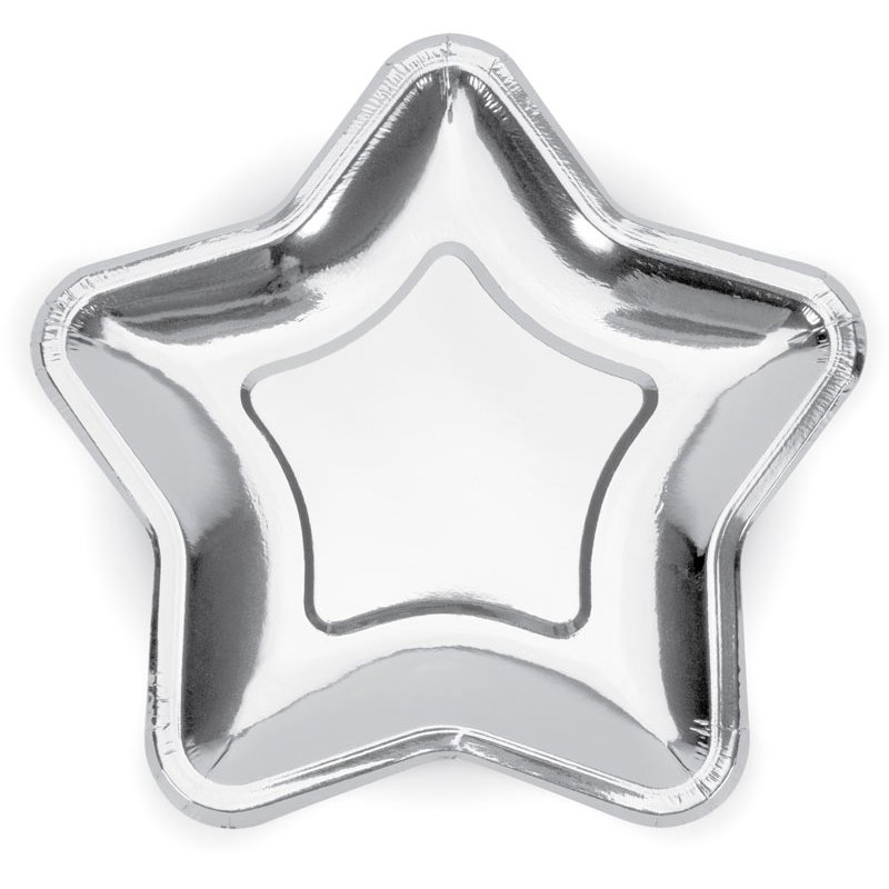 6PK 23cm SILVER STAR SHAPED PLATES