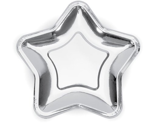6PK 23cm SILVER STAR SHAPED PLATES