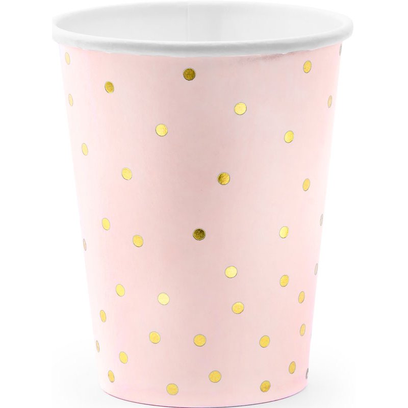 6PK 260ml LIGHT PINK POLKA DOTS CUPS