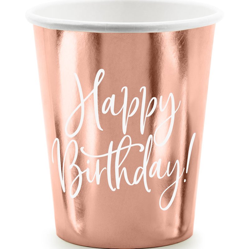 6PK 260ml ROSE GOLD HAPPY BIRTHDAY CUPS