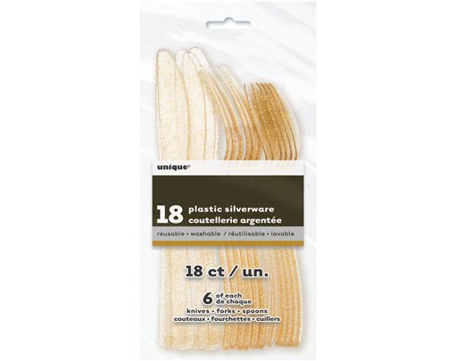 18PC ASST GOLD GLITTER CUTLERY