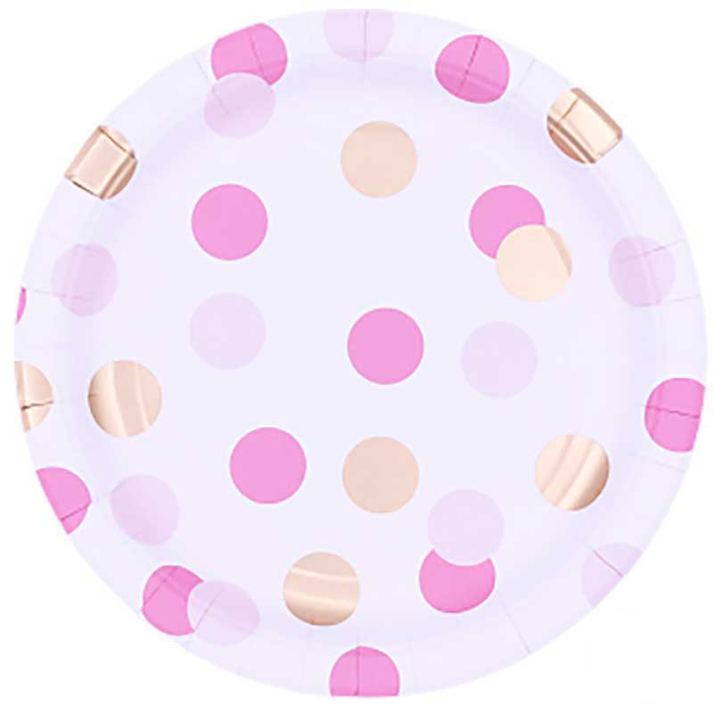 8PK 23cm PINK & GOLD DOTS PLATES