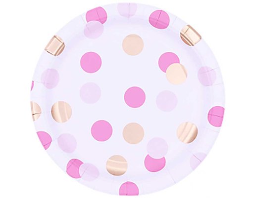8PK 23cm PINK & GOLD DOTS PLATES